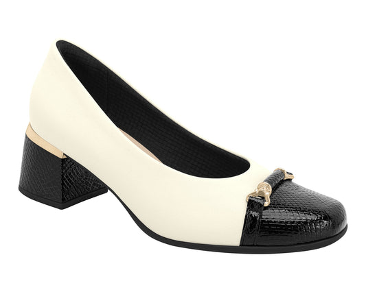 Piccadilly Ref: 748010 Court Shoe! Slip into style with this wide feet-friendly stretch material, complete with a medium heel and a chic lizzard texture in classic black & white.