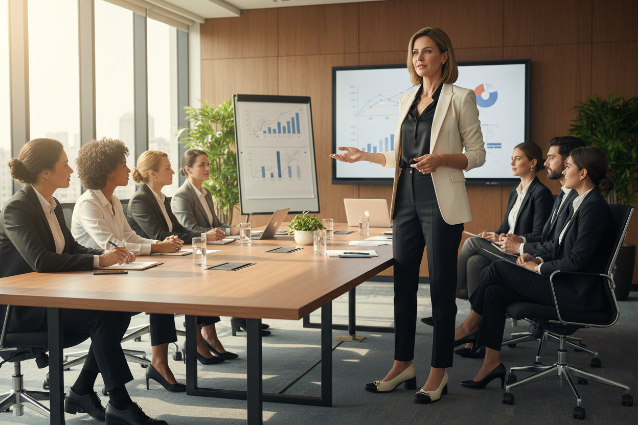 Beige shoe with black cap toe and heel on a white background